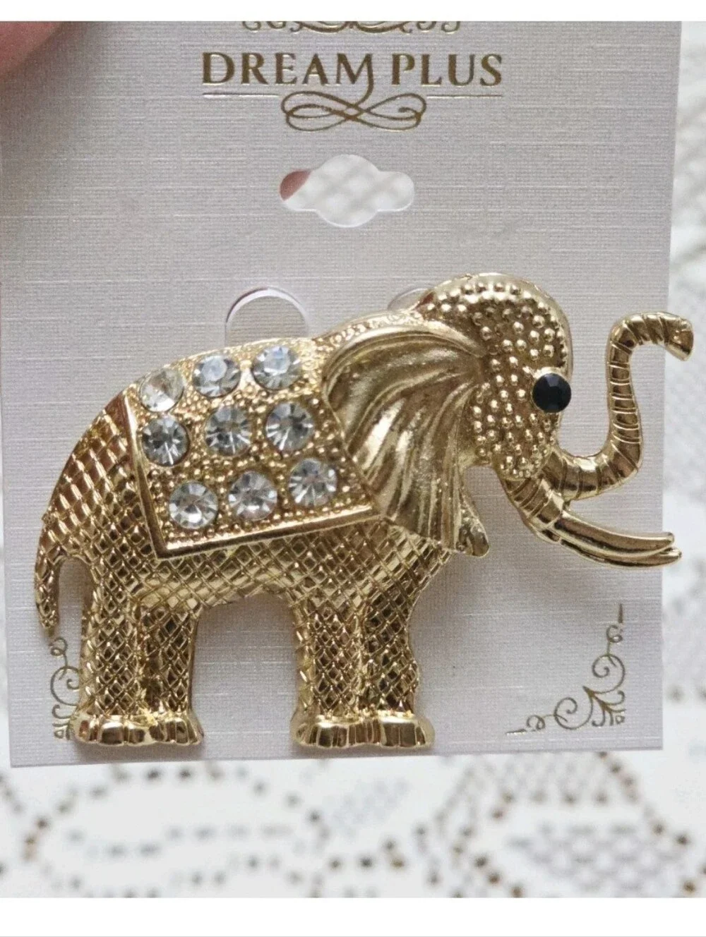 NEW Elephant Pin Brooch Gold Tone with Rhinestones Dream Plus Fashion Jewelry